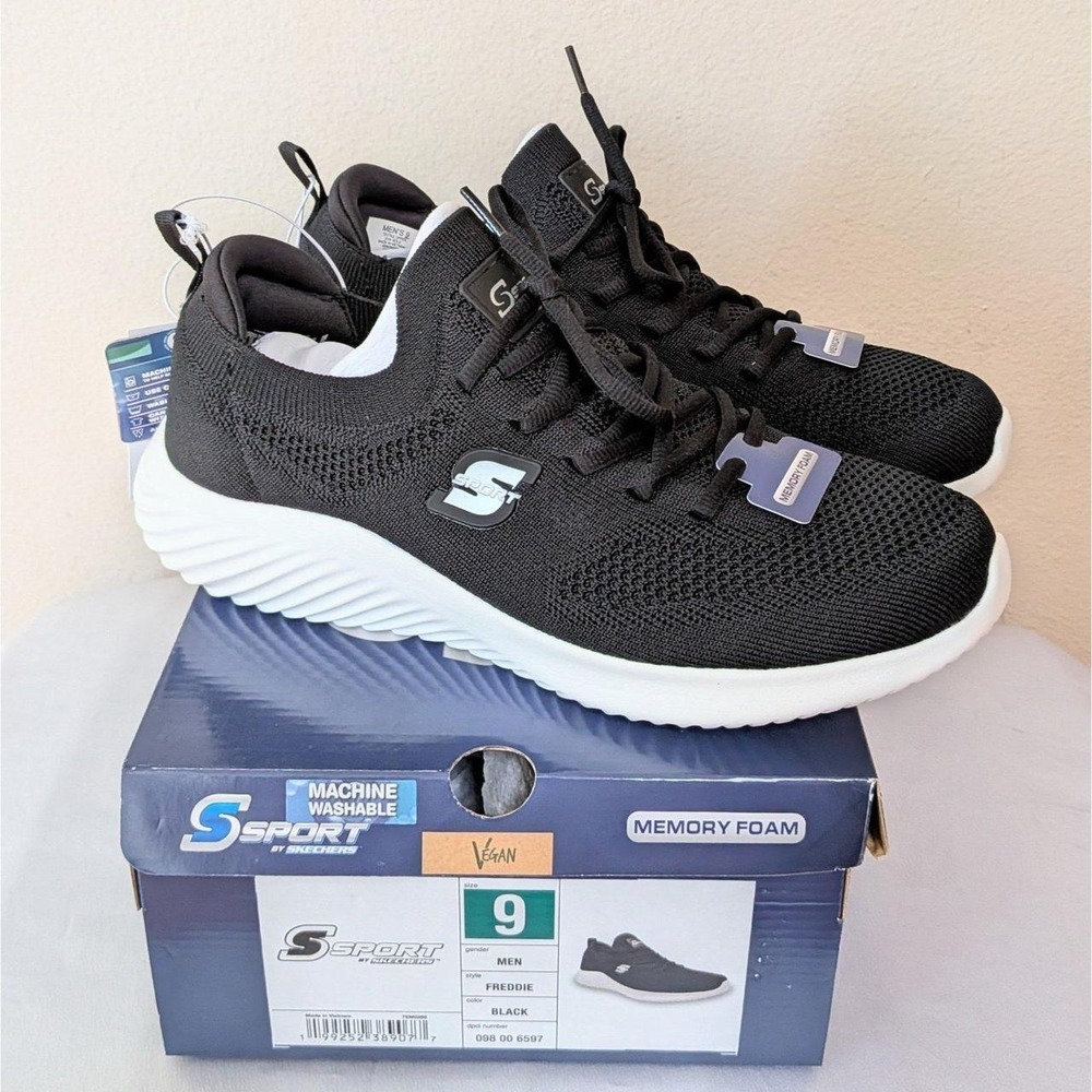 New Skechers S Sport Men's Freddie Slip On Memory Foam Sneakers Shoes Black 9
